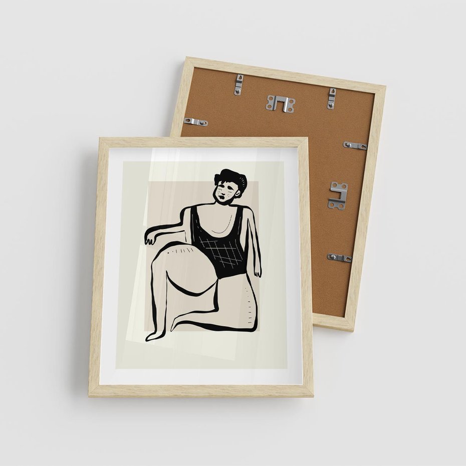 Plakat w ramie 40x50 - Szkic Kobiety w Czerni i Bieli - grafika, modern - rama drewno