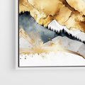 Obraz w ramie 50x50 - Złote Góry - akwarela, graficzne góry - rama biała