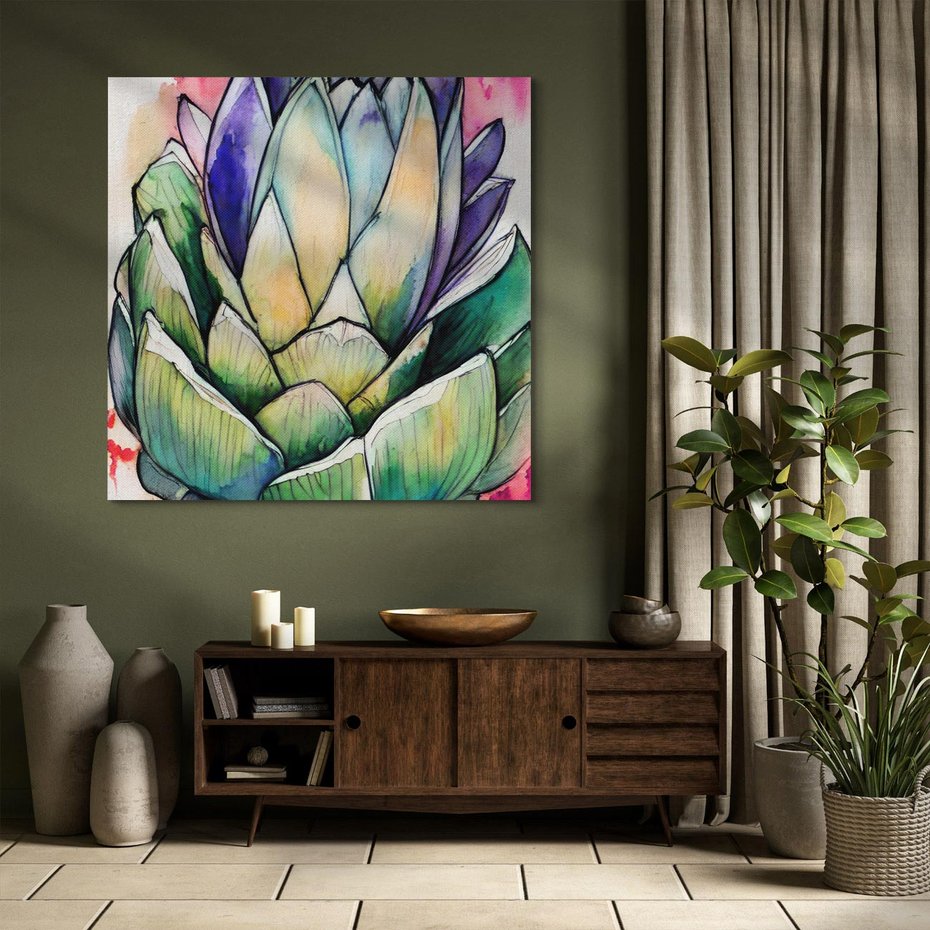 Obraz na płótnie 80x80 - Estetyczna Roślina - abstrakcja, akwarela