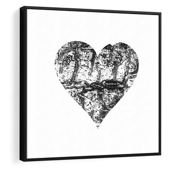 Obraz w ramie 50x50 - Drzewo Serca - czarne serce, tekstura jak kora drzewa - rama czarna