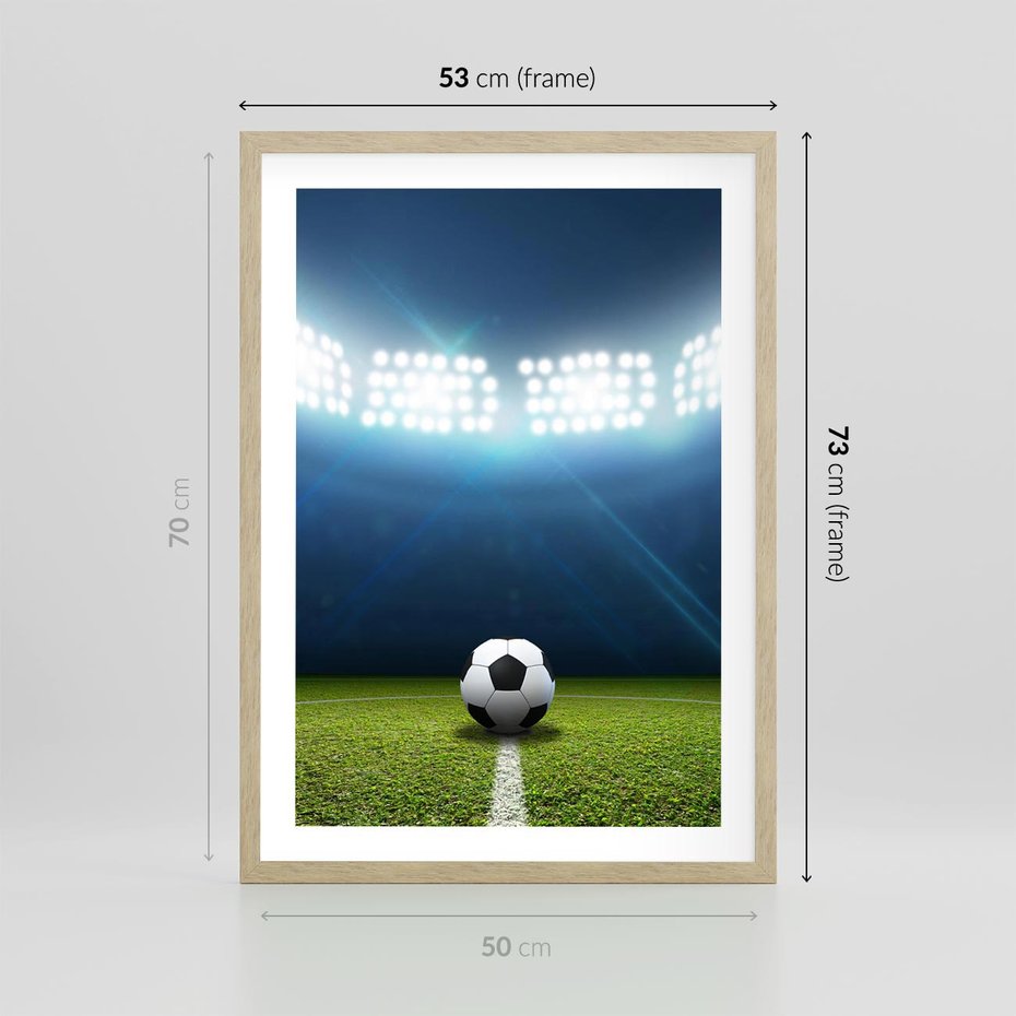 Plakat w ramie 50x70 - Piłka w drodze do gola - piłka, gol - rama drewno