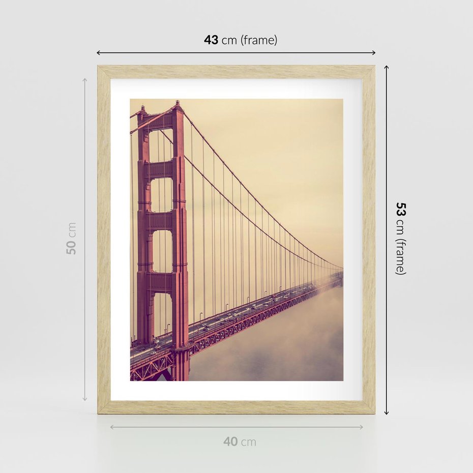 Plakat w ramie 40x50 - Most w mgle z perspektywą - most, perspektywa - rama drewno