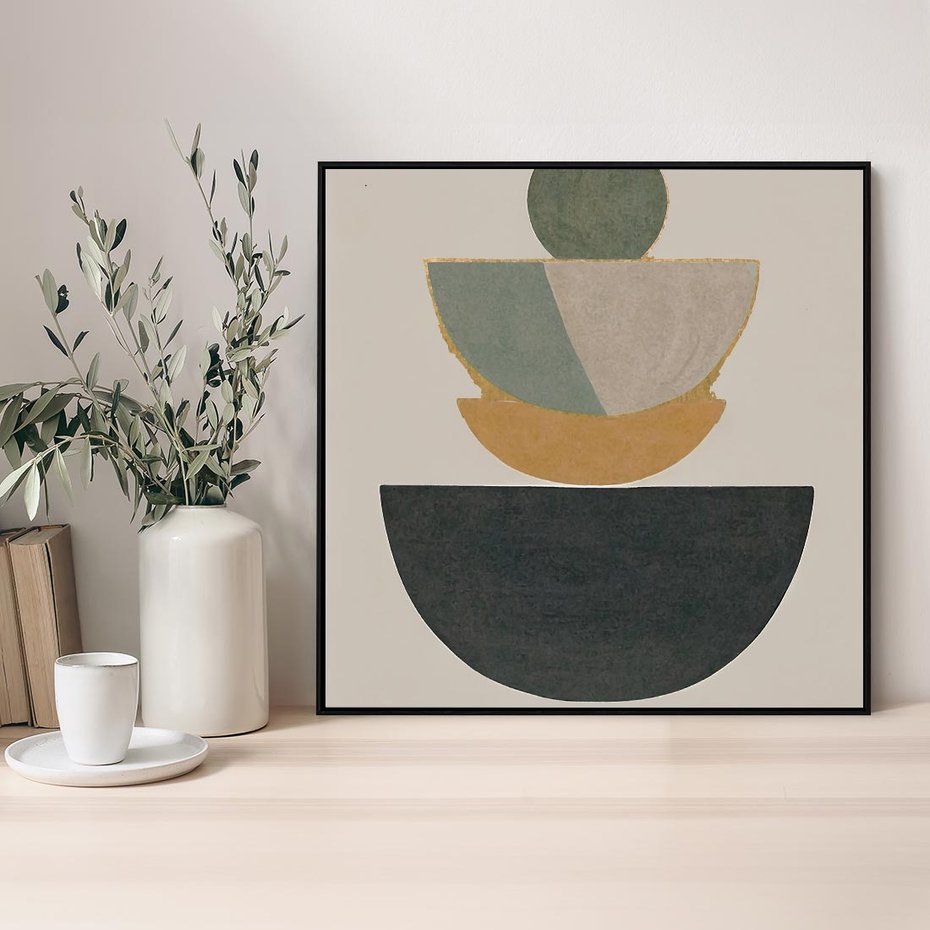 Obraz w ramie 50x50 - Podróżne Refleksyjne Odbicia - abstrakcyjny obraz, kolory ciepłe - rama czarna