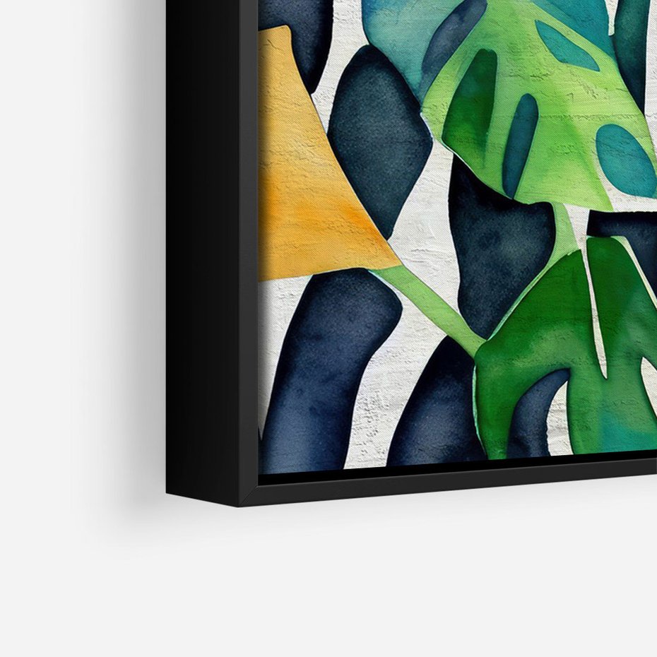 Obraz w ramie 50x70 - Tropikalne Pragnienia - akwarela, liście tropikalne - rama czarna