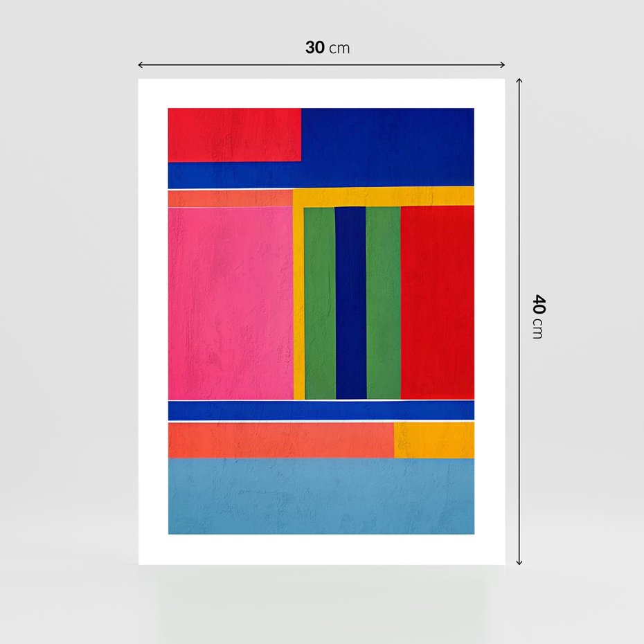 Plakat bez ramy 30x40 - Wnętrza Rozplątanych Barw - abstrakcyjny geometryczny obraz olejny, kolorowe pasy