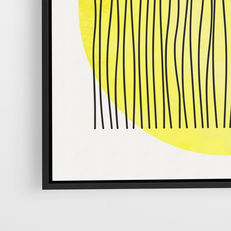 Obraz w ramie 50x70 - Ciepłe Przenikanie - geometria, żółte koło - rama czarna