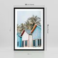 Plakat w ramie 50x70 - Rajskie Wakacje - domki na plaży, błękitne domki - rama czarna