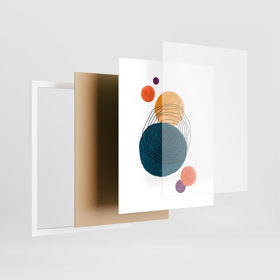 Plakat w ramie 40x50 - Kolorowe Plam z Czarnymi Liniami - kolorowe plamy, szkic - rama biała