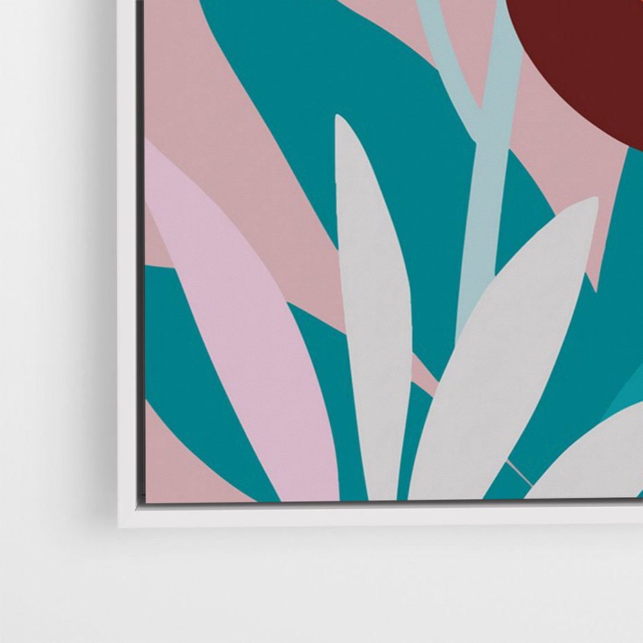 Obraz w ramie 70x100 - Symfonia Kwiatów - abstrakcyjna kompozycja kwiatowych form, kolor zgaszone - rama biała