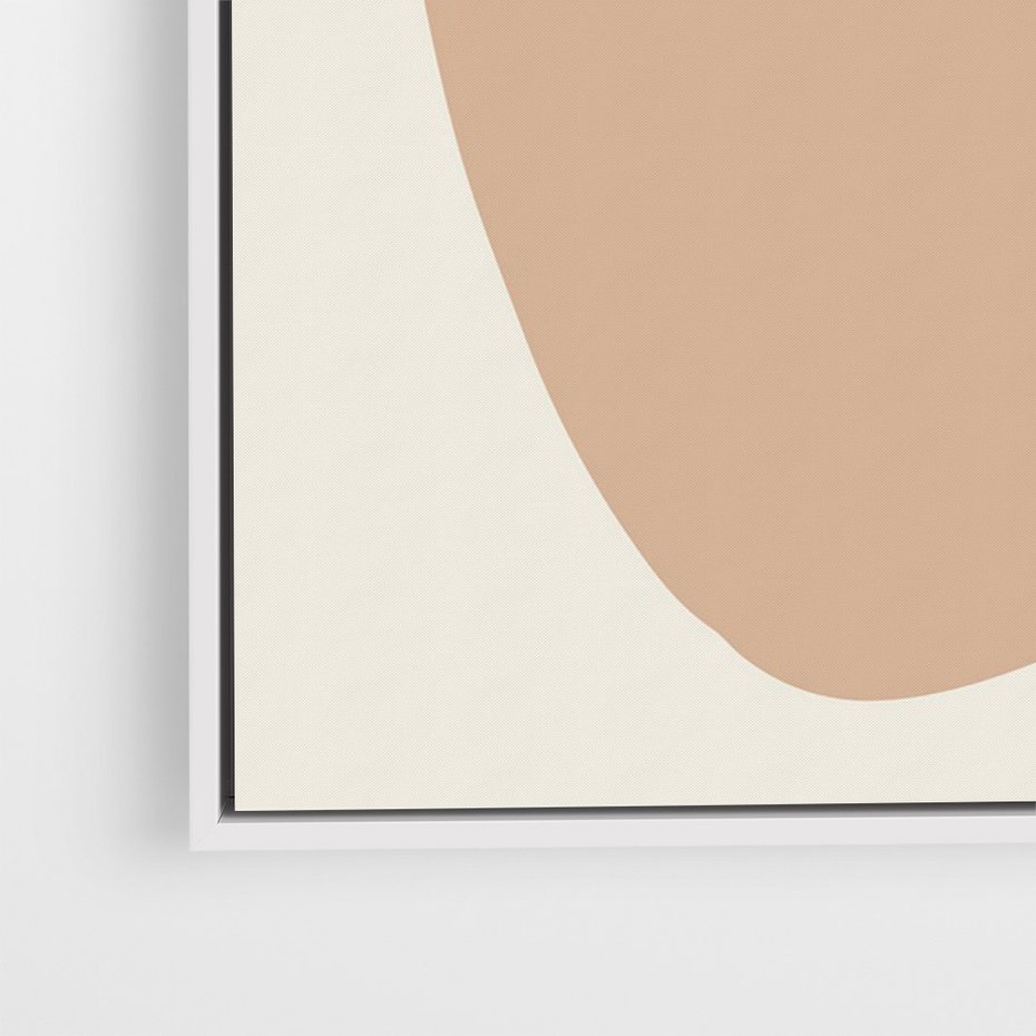 Obraz w ramie 80x120 - Beżowa Synergia - beżowa abstrakcyjna kompozycja, czarny akcent - rama biała