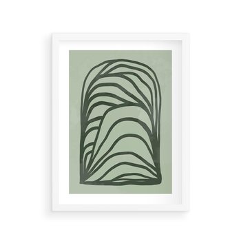 Plakat w ramie 40x50 - Zielonkawy Uścisk Natury - abstrakcyjny zielony motyw, skandynawski design - rama biała