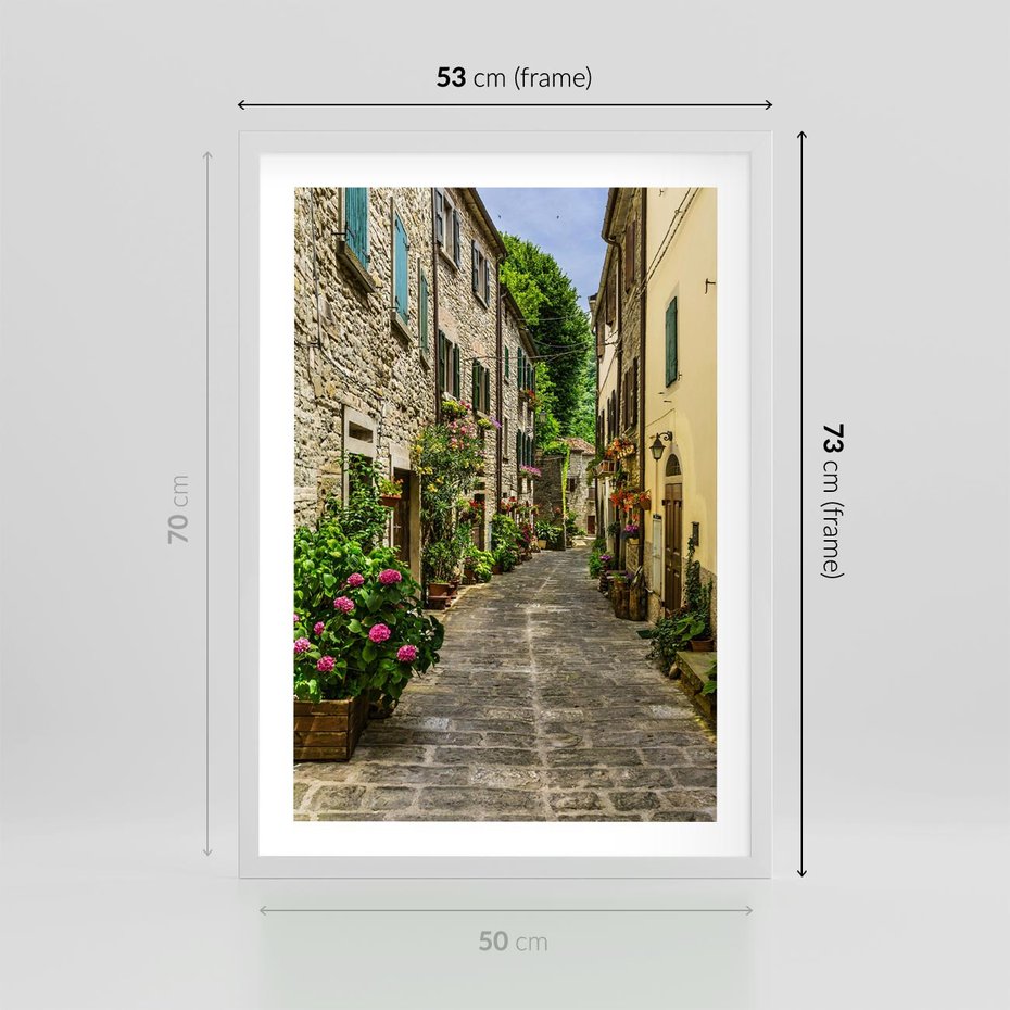 Plakat w ramie 50x70 - Spacer po Złotej Alei - uliczka, perspektywa - rama biała