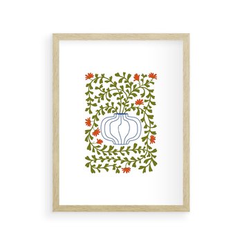 Plakat w ramie 50x70 - Wewnętrzne Fale - kwiaty w wazonie, minimalizm - rama drewno