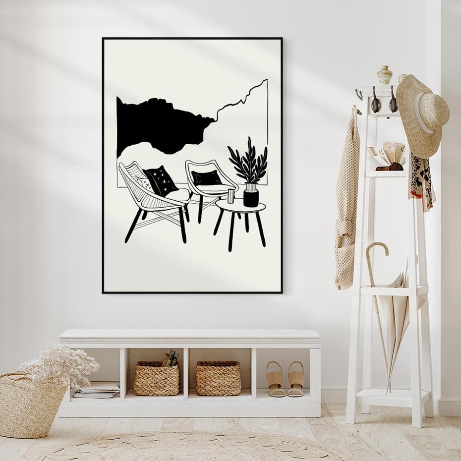 Obraz w ramie 50x70 - Boho Elegancja - boho wnętrze, salon - rama czarna