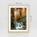 Plakat w ramie 30x40 - Jesienny wodospad w lesie - wodospad, las - rama drewno