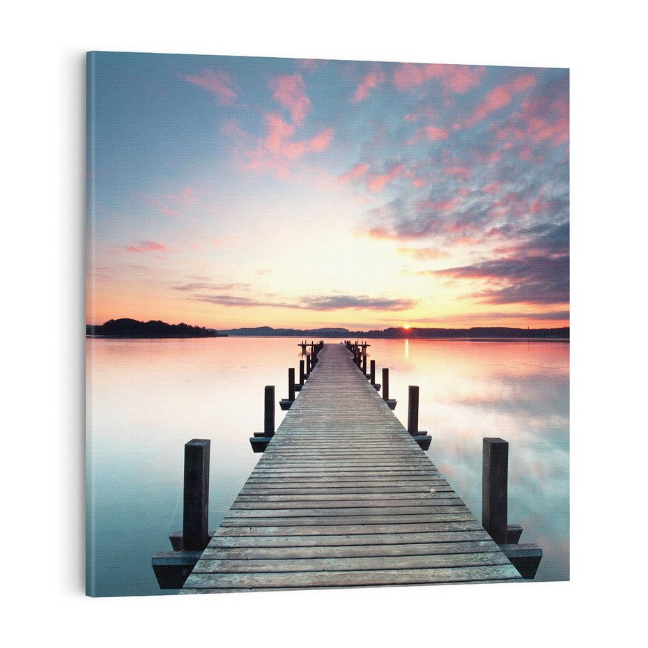 Obraz na płótnie 70x70 - Złote zachody słońca - jezioro, molo