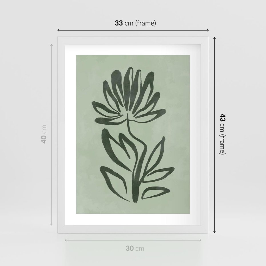 Plakat w ramie 30x40 - Zieleń Wyjątkowego Ukojenia - zielona abstrakcja, zgaszona zieleń - rama biała