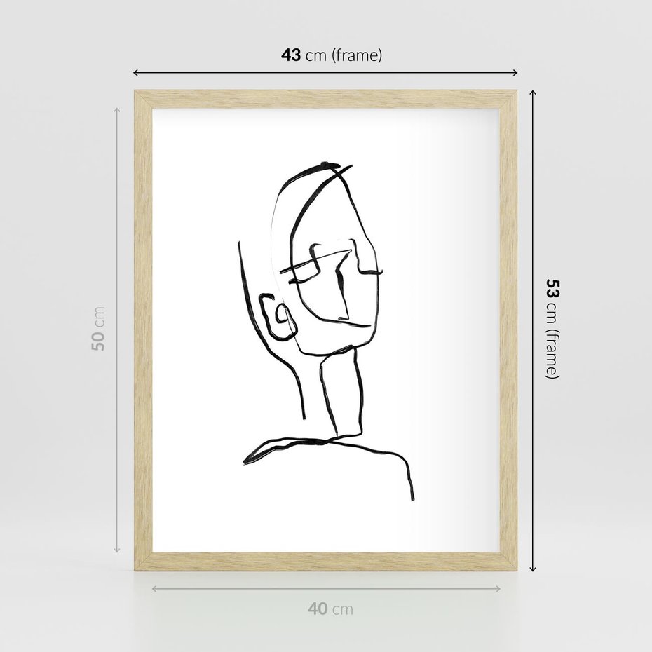 Plakat w ramie 40x50 - Migotliwe Widzenia - szkic twarzy, minimalistyczny niewyraźny - rama drewno