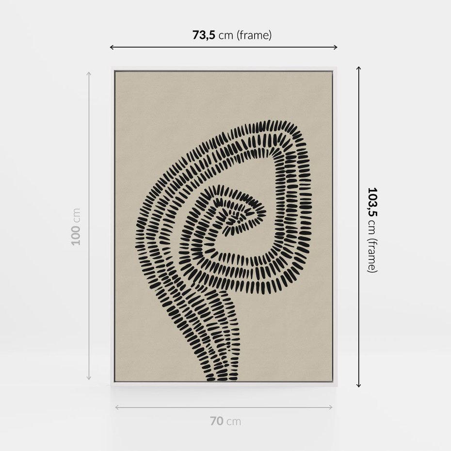 Obraz w ramie 70x100 - Nowoczesne Spektrum Wyobraźni - boho plakat, czarne kropki kreski - rama biała