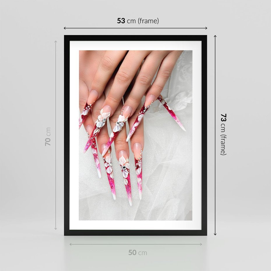 Plakat w ramie 50x70 - Paznokcie jak dzieło sztuki - paznokcie, manicure - rama czarna