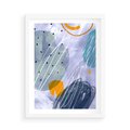 Plakat w ramie 50x70 - Pastelowe Przenikanie - abstrakcyjny plakat do młodzieżowego pokoju, granaty fiolety - rama biała