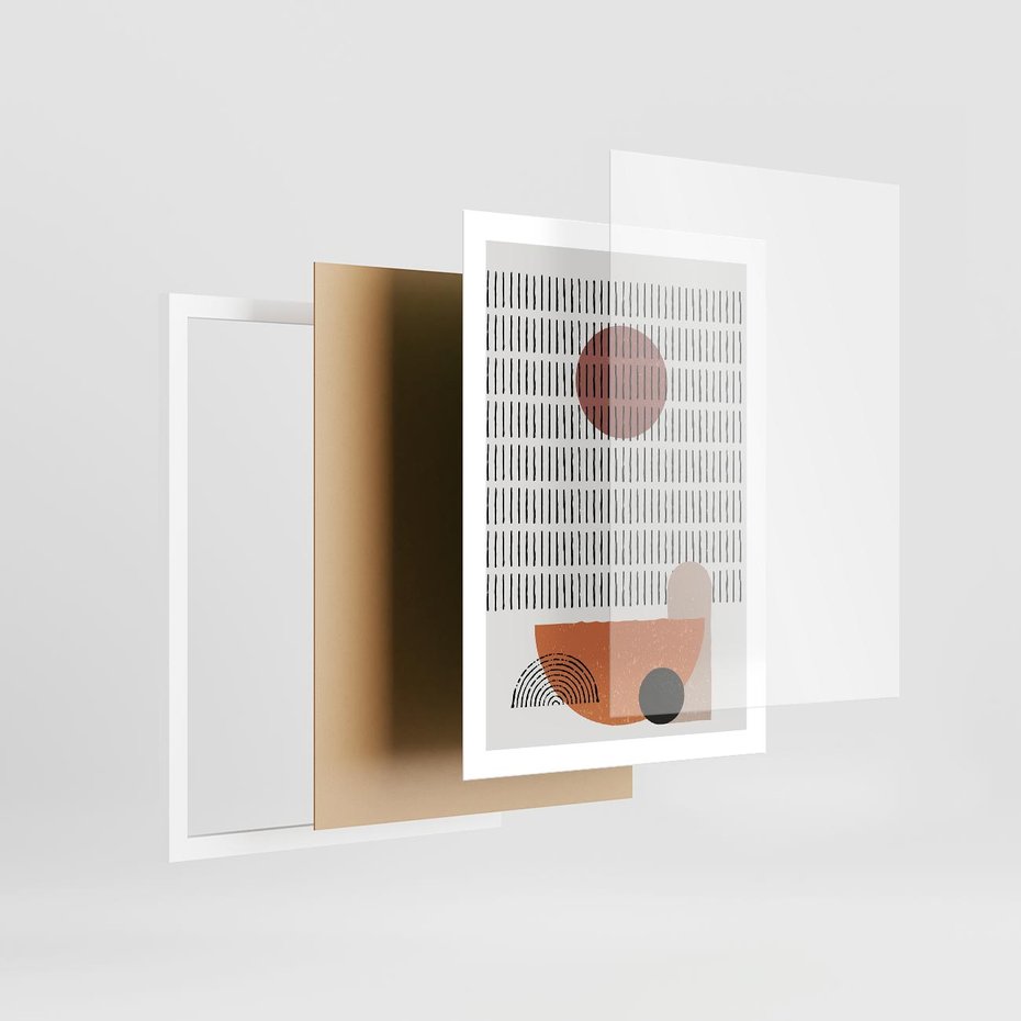 Plakat w ramie 50x70 - Symetria w Stylu Mid-Century - minimalistyczny obraz, mid-century styl - rama biała