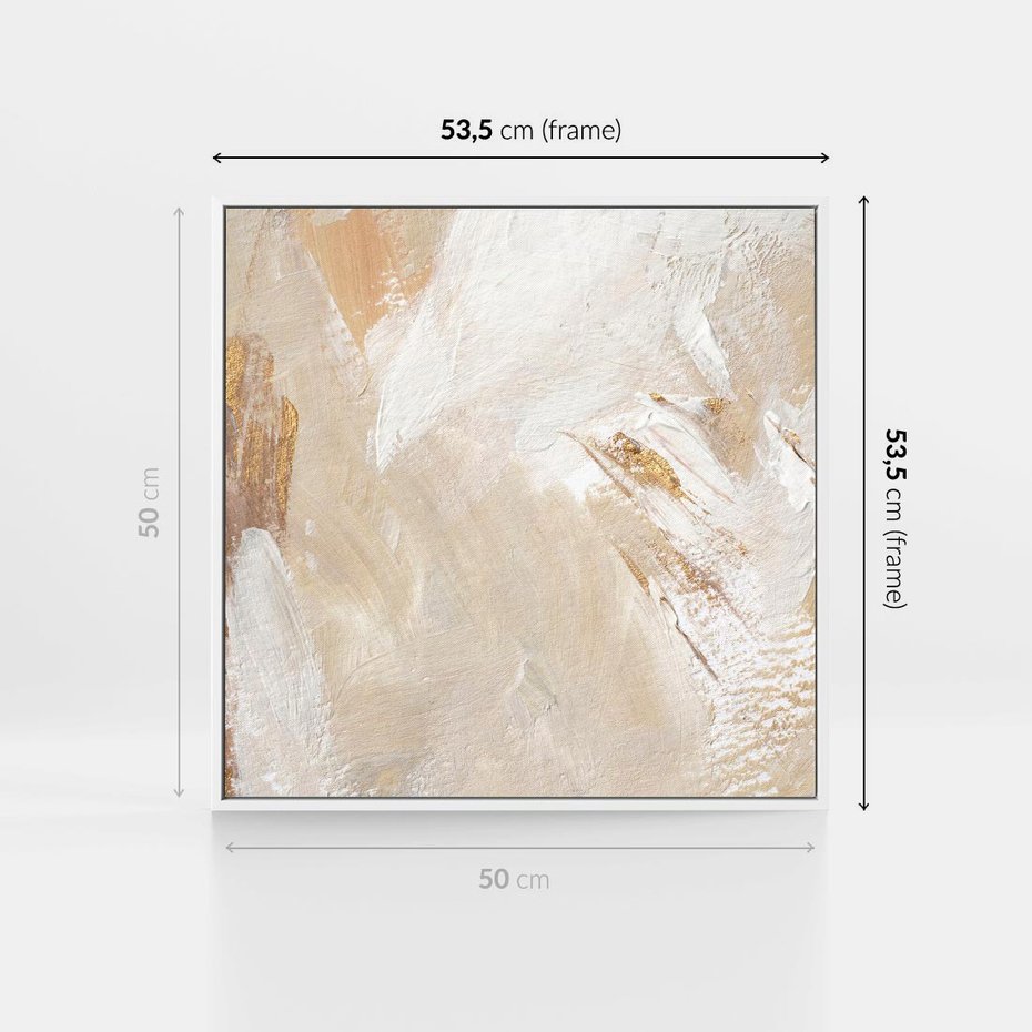 Obraz w ramie 50x50 - Elegancja w Złocistym Chaosie - złoto beż, abstrakcja - rama biała