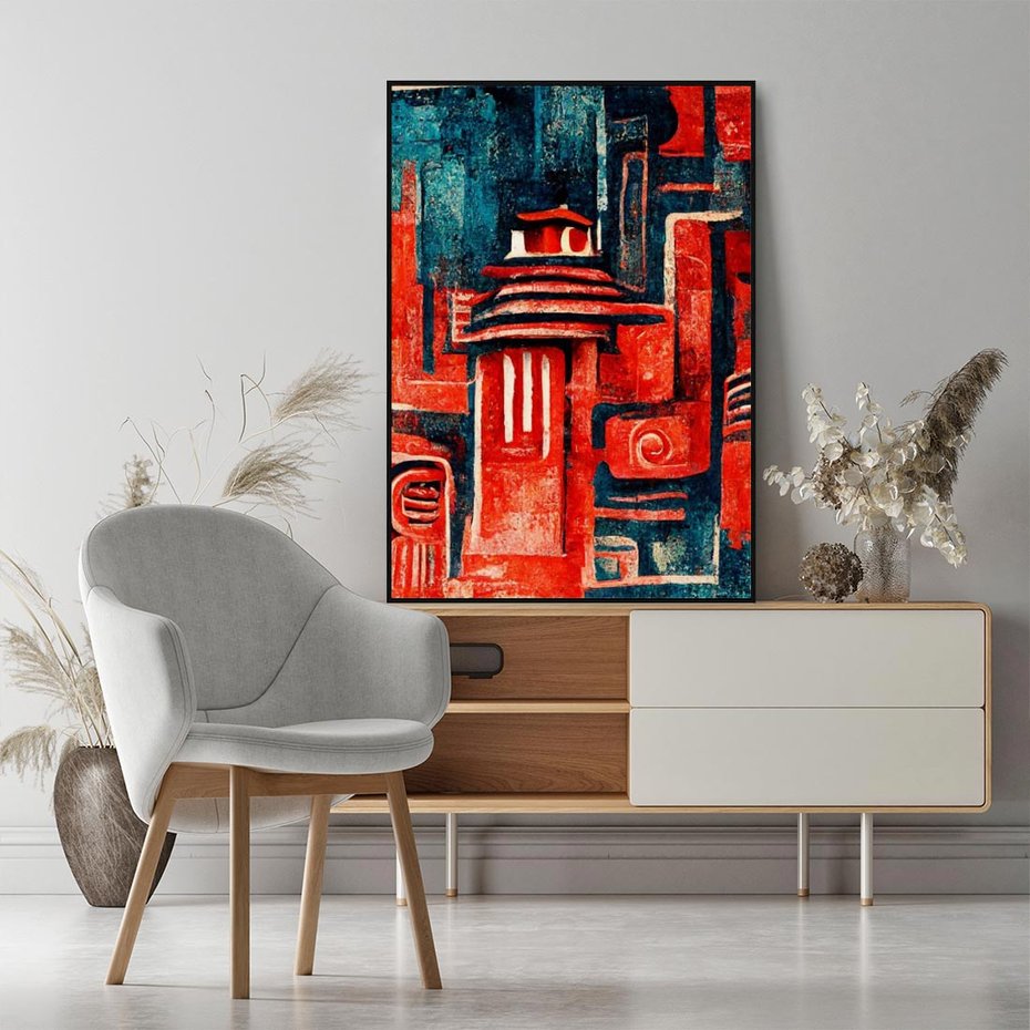 Obraz w ramie 50x70 - Mistyka Wschodnich Światów - orientalna sztuka, nawiązanie do Japonii - rama czarna