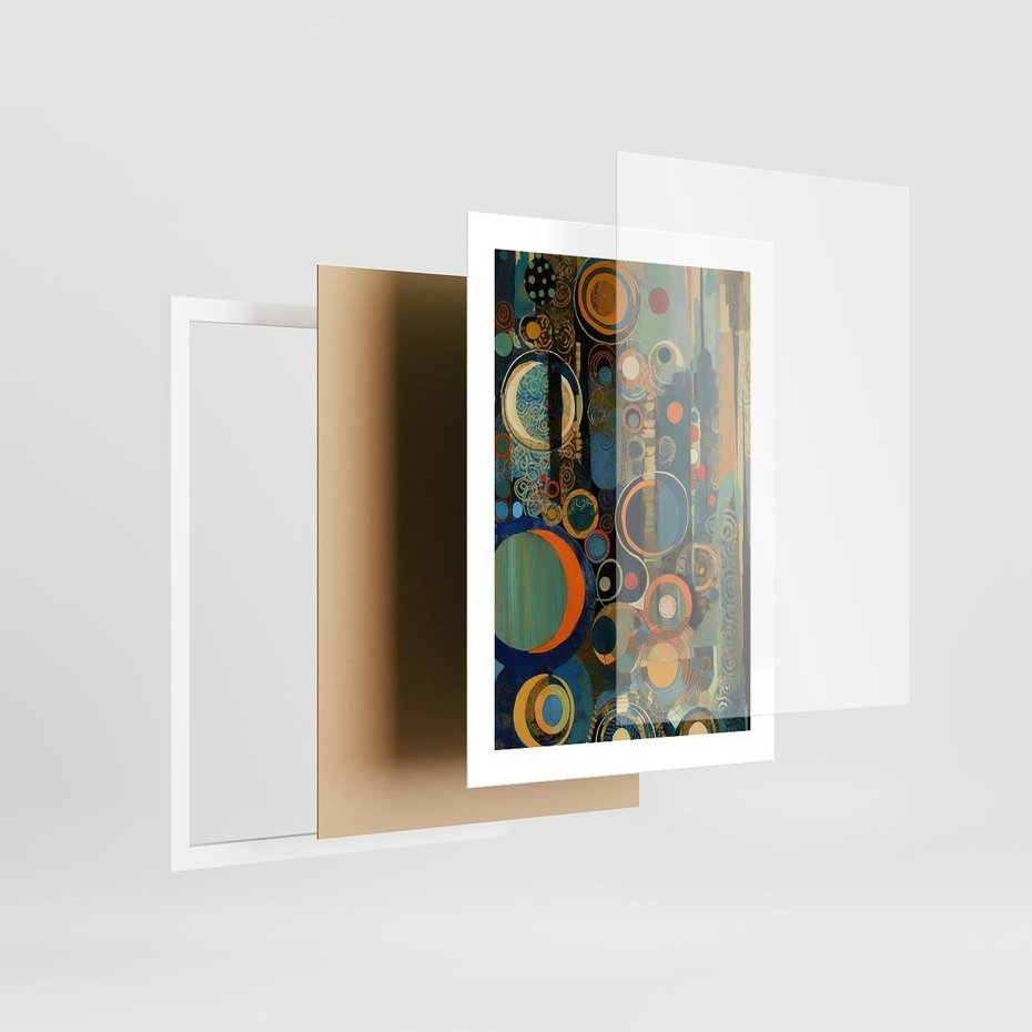 Plakat w ramie 30x40 - Wibracje Wymyślnych Form - abstrakcyjny obraz, mnogość kolorów - rama biała