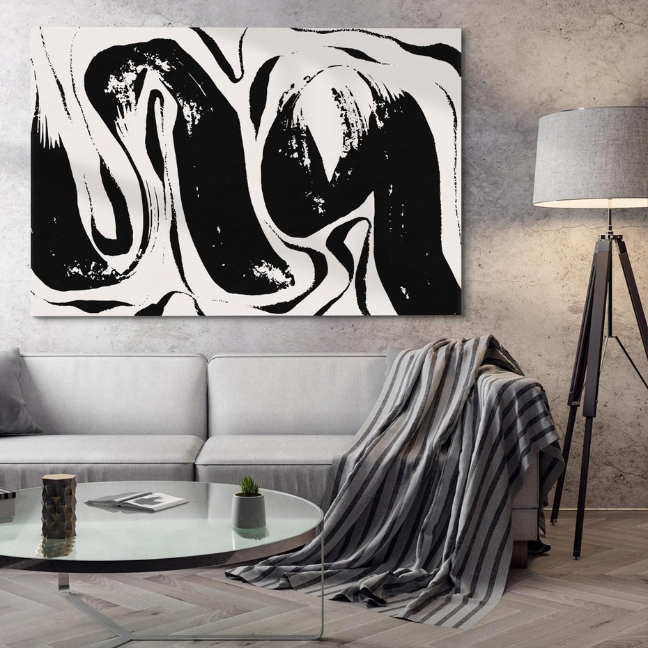 Obraz na płótnie 100x70 - Wibracje w ciemnościach duszy - czarno biała abstrakcja, nieregularne rozmyte linie
