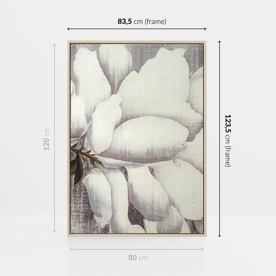 Obraz w ramie 80x120 - Tekstura Kwiatu - białe kwiaty, duży kwiat - rama drewno