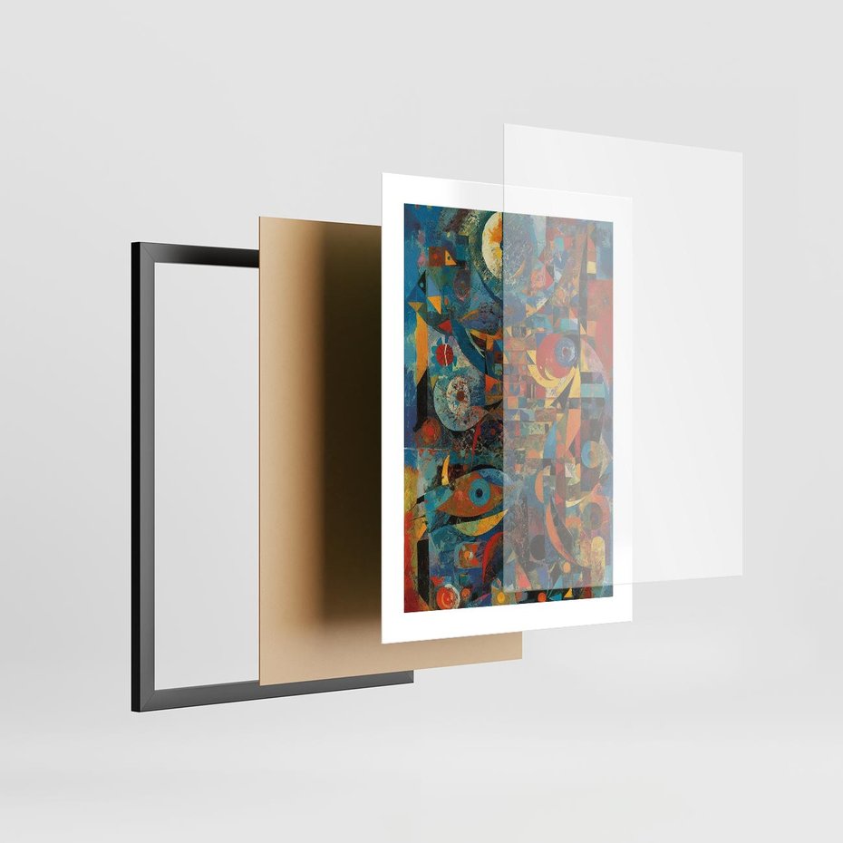 Plakat w ramie 30x40 - Migotliwe Przesunięcia Konturów - abstrakcyjny obraz, sztuka abstrakcji - rama czarna