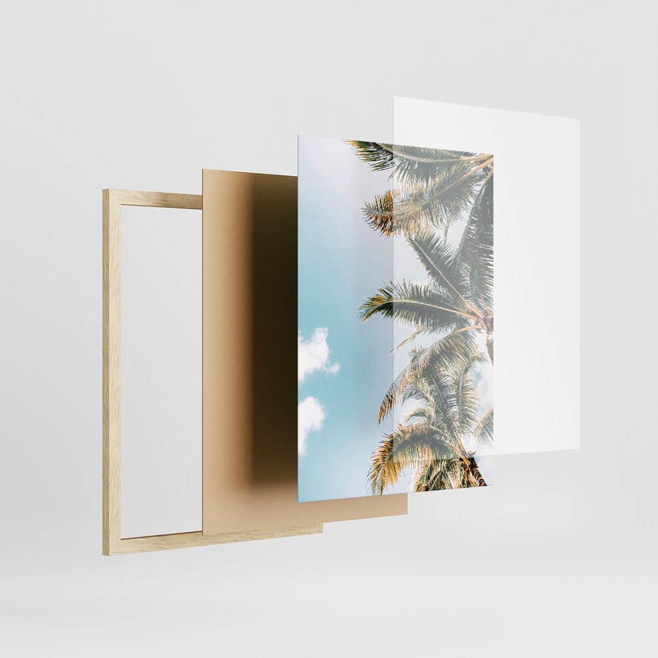 Zestaw obrazy w ramie 50x70 galeria - Tropikalna, plaża, morze, palmy - rama drewno