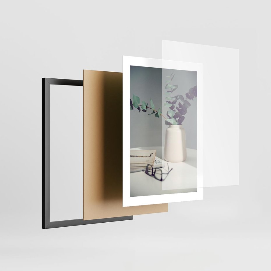 Plakat w ramie 30x40 - Eukaliptusowa Cisza - kompozycja, liście eukaliptusa w wazonie - rama czarna