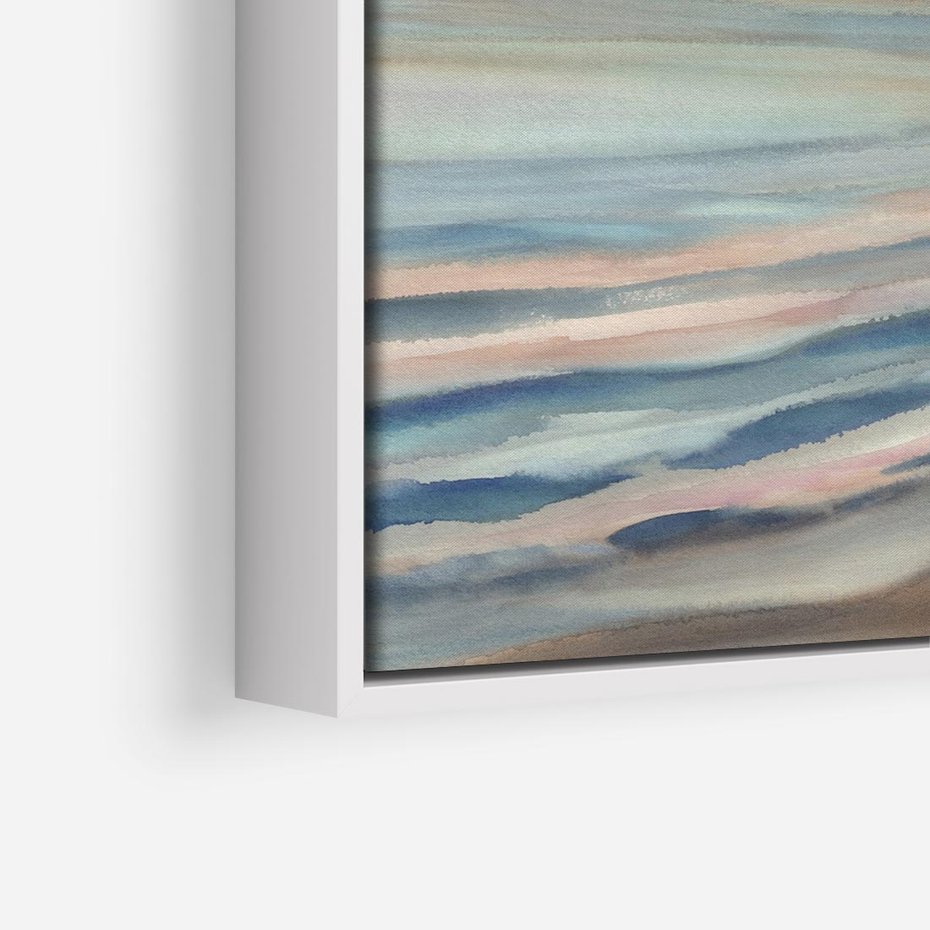 Obraz w ramie 80x80 - Witraże roziskrzonych myśli - akwarela, zamglony wschód słońca - rama biała