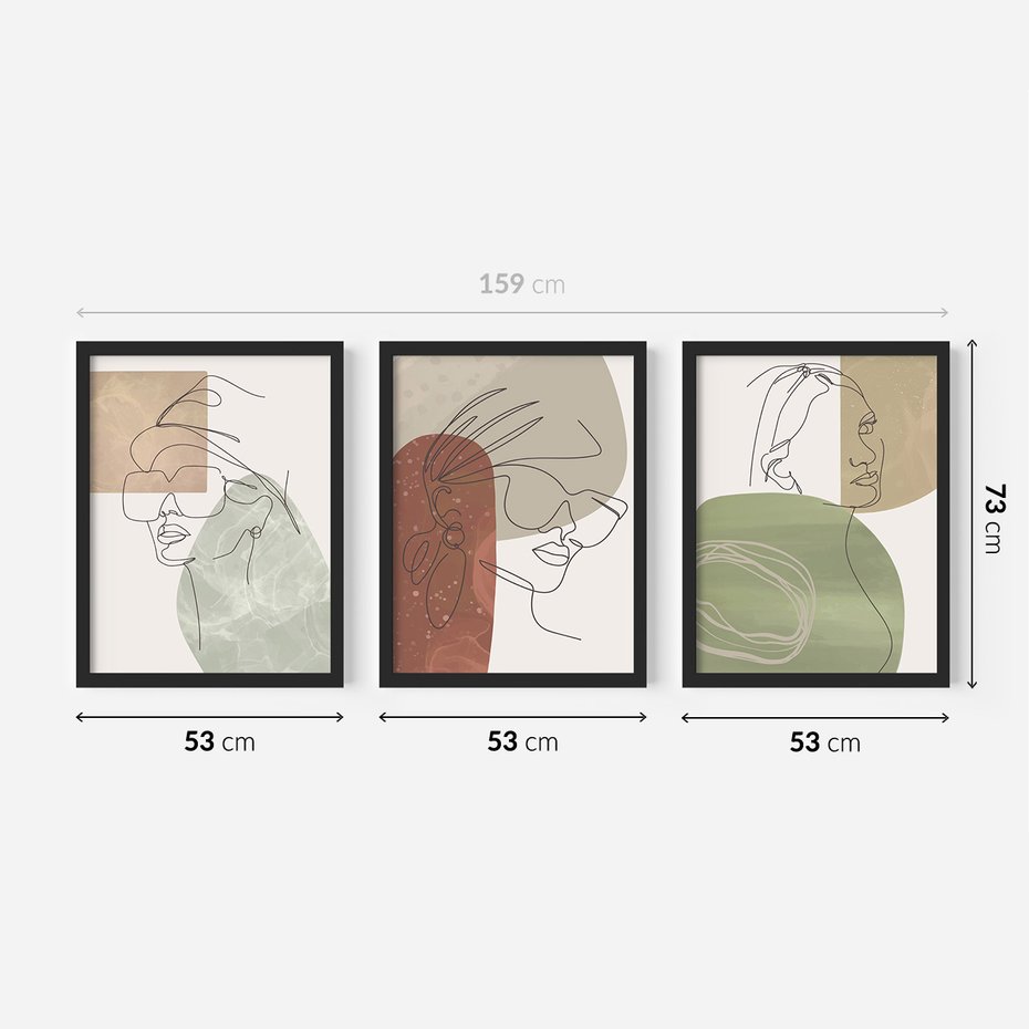 Zestaw obrazy w ramie 50x70 galeria - Twarze, kobiet, nowoczesne, boho - rama czarna