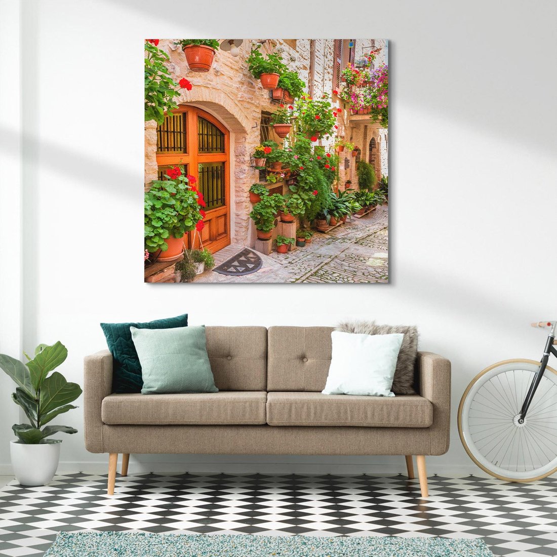 Obraz na płótnie 50x50 - Kolorowa harmonia - uliczka, miasto