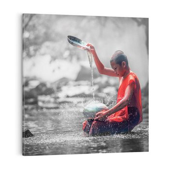 Obraz na płótnie 40x40 - Dziecko Mnich: Święty Uśmiech - dziecko, mnich