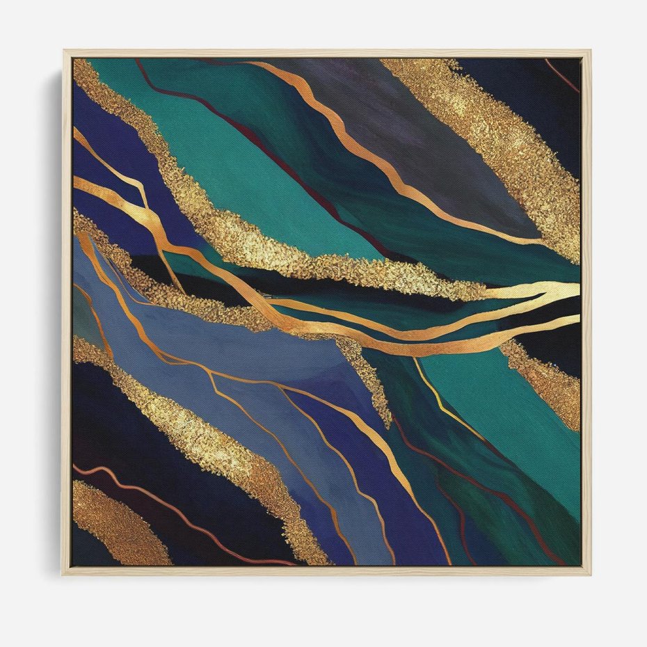 Obraz w ramie 80x80 - Sztorm malarskich emocji - marmur, abstrakcyjna grafika - rama drewno