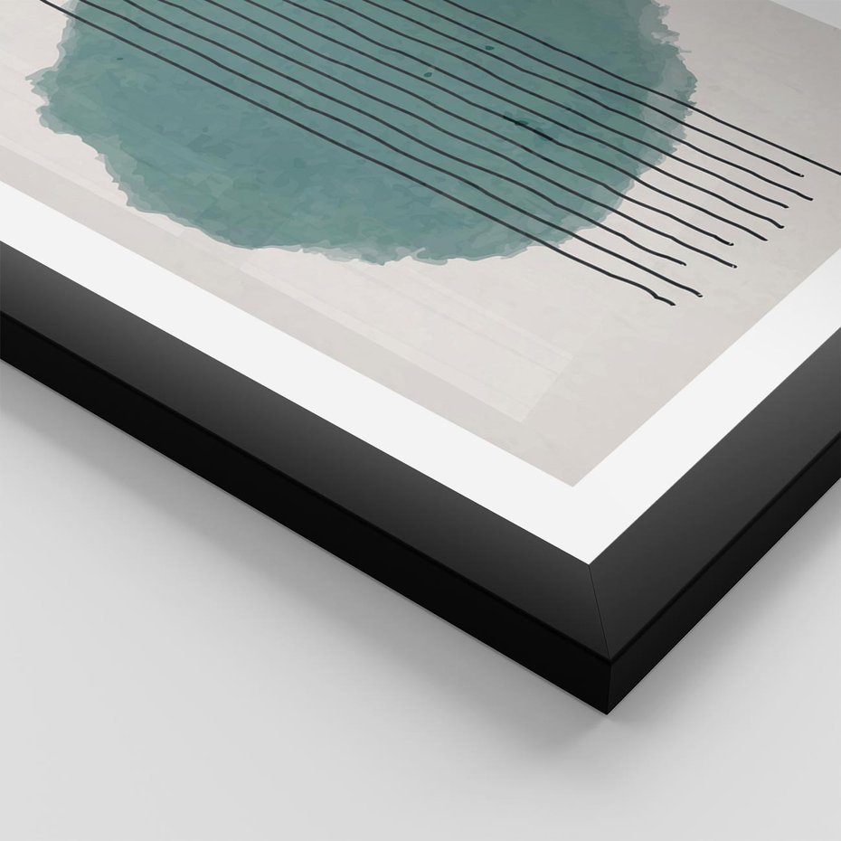 Plakat w ramie 30x40 - Podróżne Inspiracje - abstrakcyjna akwarelowa plama, nieregularne kreski - rama czarna