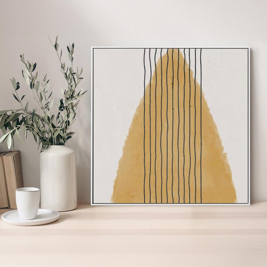 Obraz w ramie 80x80 - Migocące Impulsy - abstrakcyjna akwarelowa plama, nieregularne kreski - rama biała