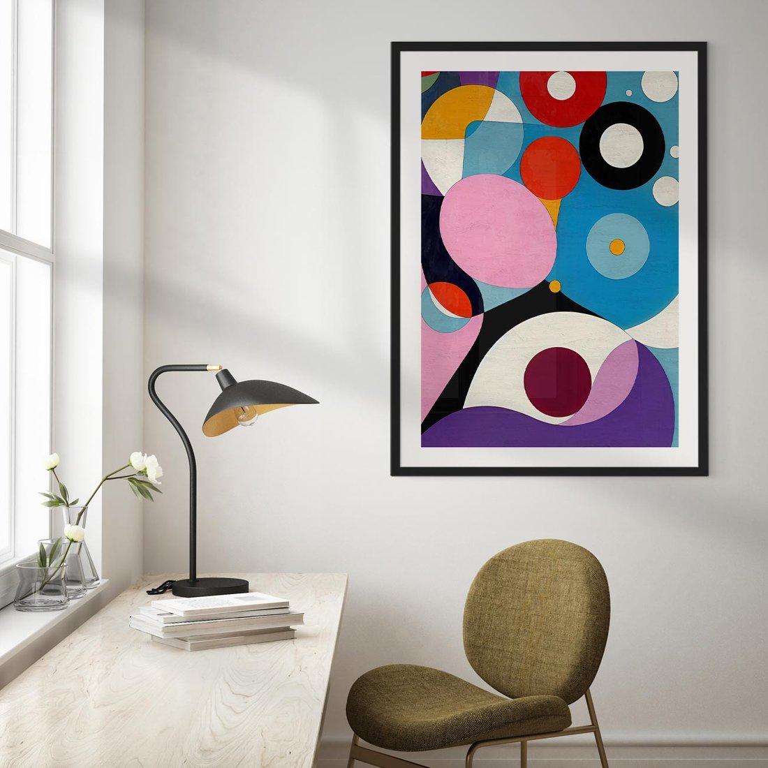 Plakat w ramie 30x40 - Kolorowe Ulotności - abstrakcyjny obraz olejny, żywe kolory - rama czarna