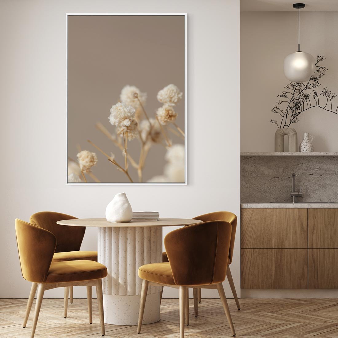 Obraz w ramie 80x120 - Przezroczyste piękno - gipsówka, suche - rama biała