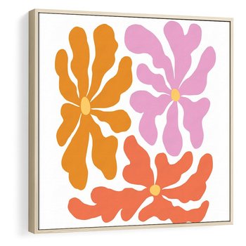 Obraz w ramie 50x50 - Rozbijające Refleksje - abstrakcyjne kolorowe kwiaty, minimlizm - rama drewno