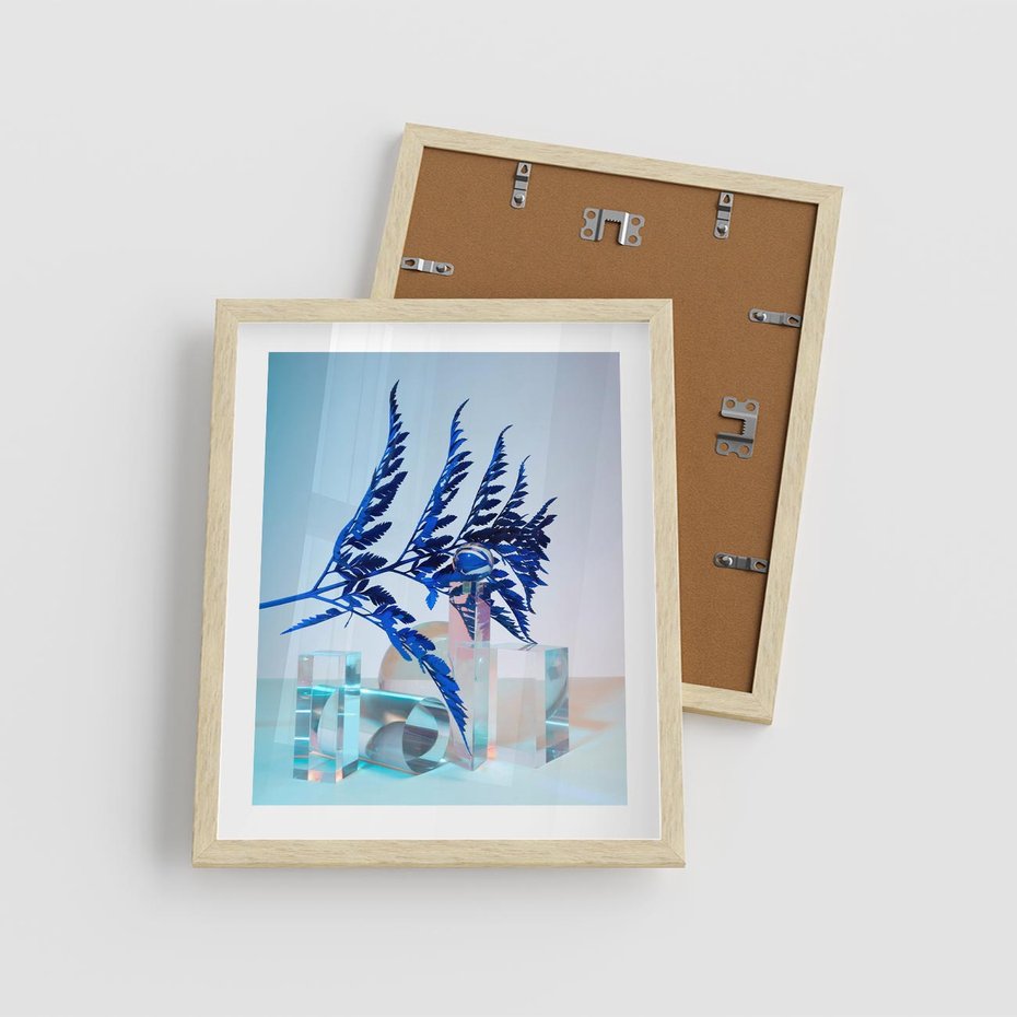 Plakat w ramie 40x50 - Intensywny Kolor Natury - liście, kobalt - rama drewno