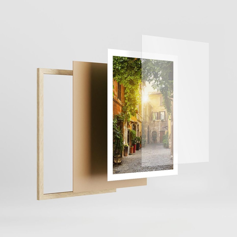 Plakat w ramie 50x70 - Malownicza Wędrówka - uliczka, perspektywa - rama drewno
