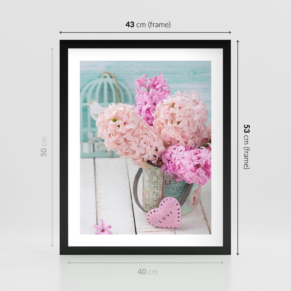 Plakat w ramie 40x50 - Kwiatowa harmonia hiacyntów - kwiaty, hiacynty - rama czarna