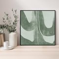 Obraz w ramie 50x50 - Nurtująca Kompozycja Zieleni - abstrakcyjne delikatne zielone linie, podobne do gałęzi kwiatów - rama czarna