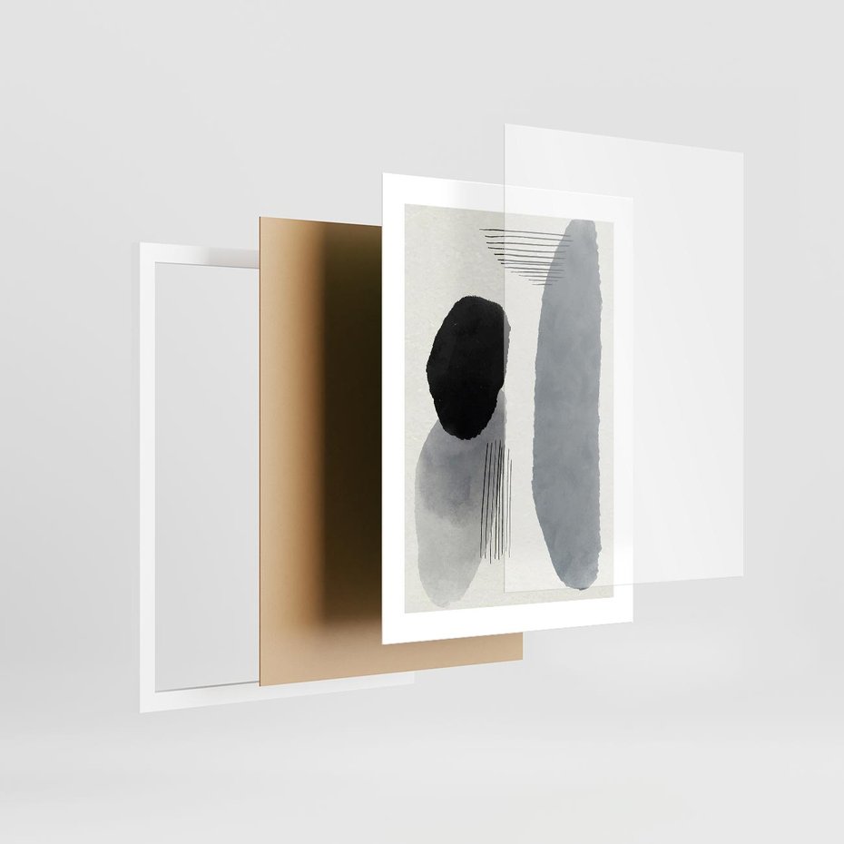 Plakat w ramie 30x40 - Abstrakcyjna Gra Szarości - abstrakcyjna grafika, akwarela - rama biała