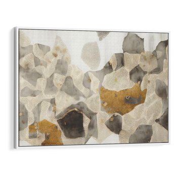Obraz w ramie 120x80 - Nowoczesne Złoto i Szarość - plamy, złoto - rama biała